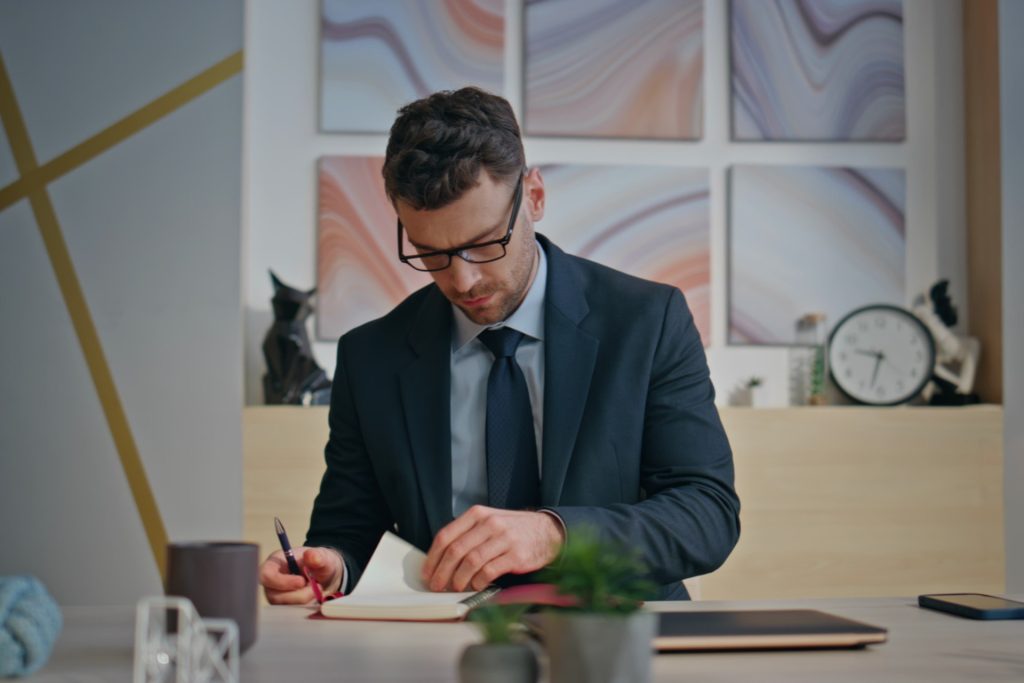 Nevada business owner reviewing copyright registration documents for digital content